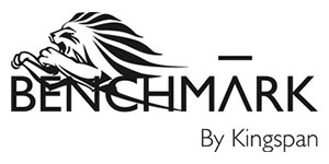 A black and white logo of the company benchmark by kimpton.